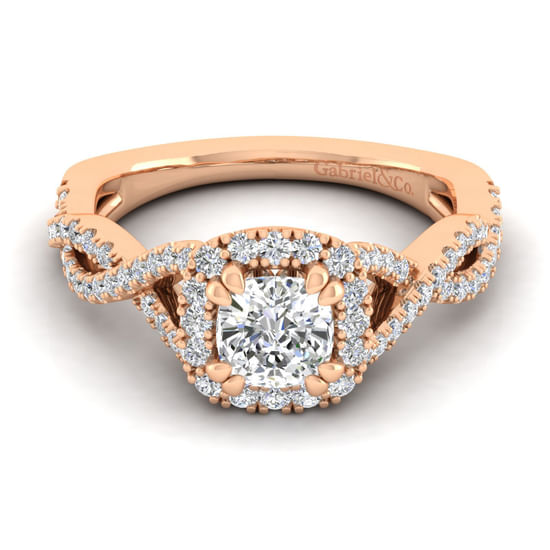 Gabriel - 14K Rose Gold Cushion Halo Diamond Engagement Ring