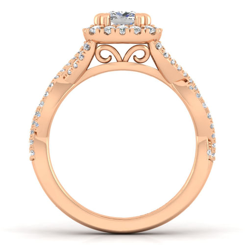 14K Rose Gold Cushion Halo Diamond Engagement Ring