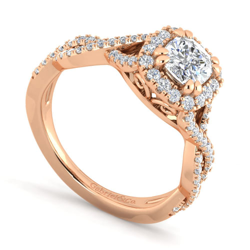 14K Rose Gold Cushion Halo Diamond Engagement Ring