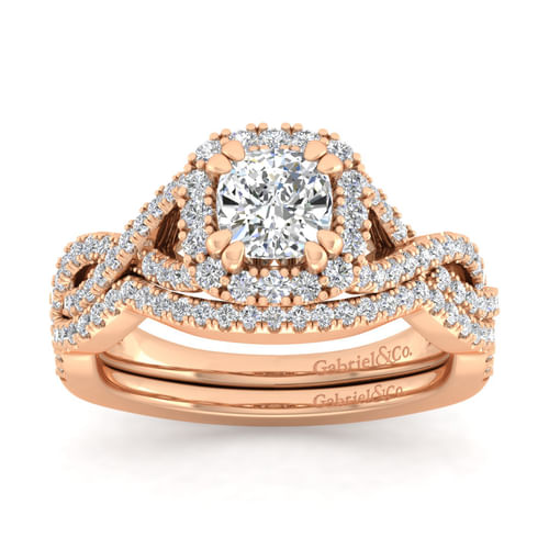 14K Rose Gold Cushion Halo Diamond Engagement Ring