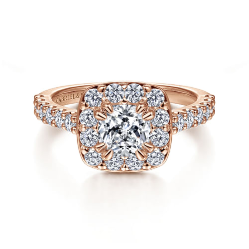 14K Rose Gold Cushion Halo Diamond Engagement Ring