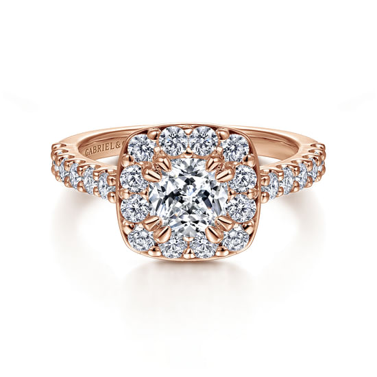 Gabriel - 14K Rose Gold Cushion Halo Diamond Engagement Ring