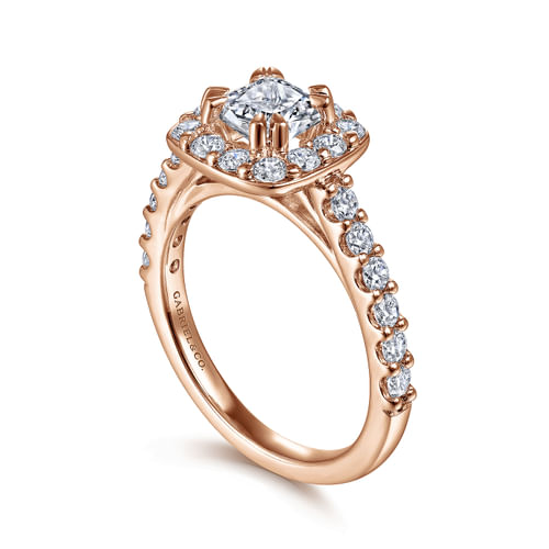 14K Rose Gold Cushion Halo Diamond Engagement Ring