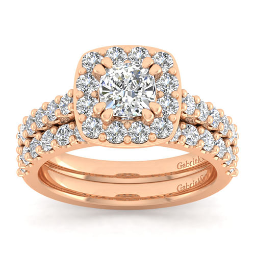 14K Rose Gold Cushion Halo Diamond Engagement Ring