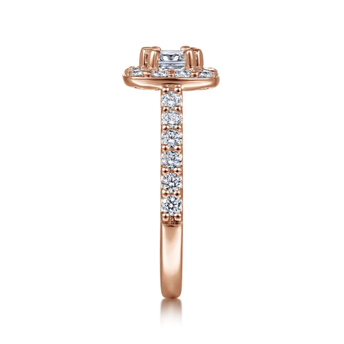 14K Rose Gold Cushion Halo Diamond Engagement Ring