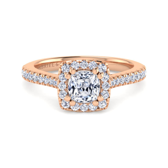 Gabriel - 14K Rose Gold Cushion Halo Diamond Engagement Ring