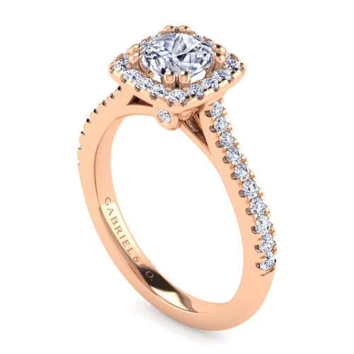 14K Rose Gold Cushion Halo Diamond Engagement Ring