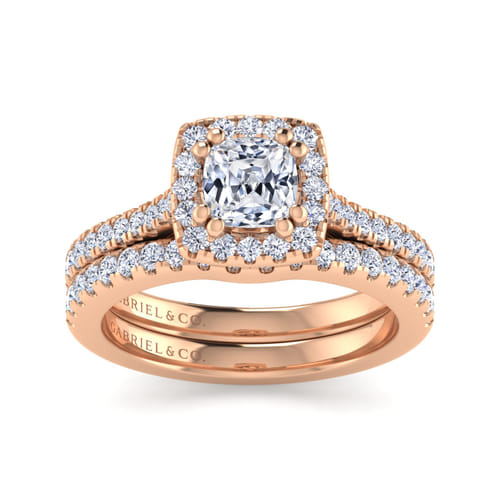 14K Rose Gold Cushion Halo Diamond Engagement Ring