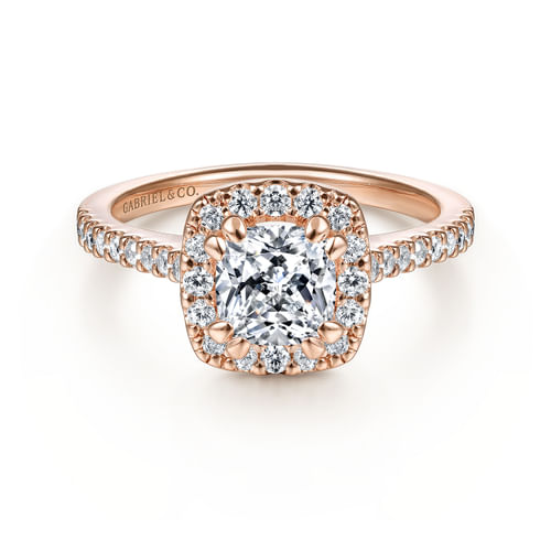 14K Rose Gold Cushion Halo Diamond Engagement Ring