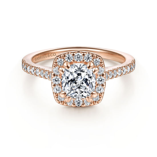 Gabriel - 14K Rose Gold Cushion Halo Diamond Engagement Ring