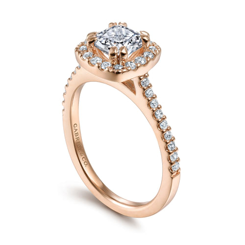 14K Rose Gold Cushion Halo Diamond Engagement Ring