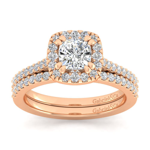 14K Rose Gold Cushion Halo Diamond Engagement Ring
