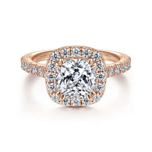 14K Rose Gold Cushion Halo Diamond Engagement Ring