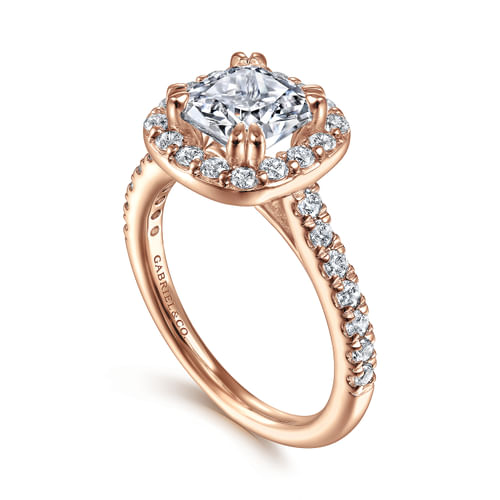 14K Rose Gold Cushion Halo Diamond Engagement Ring