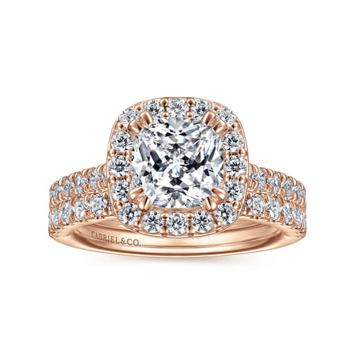 14K Rose Gold Cushion Halo Diamond Engagement Ring