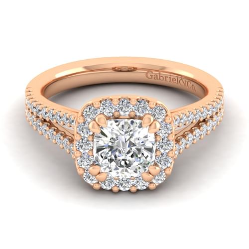 14K Rose Gold Cushion Halo Diamond Engagement Ring