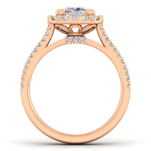 14K Rose Gold Cushion Halo Diamond Engagement Ring