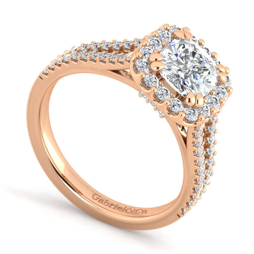 14K Rose Gold Cushion Halo Diamond Engagement Ring