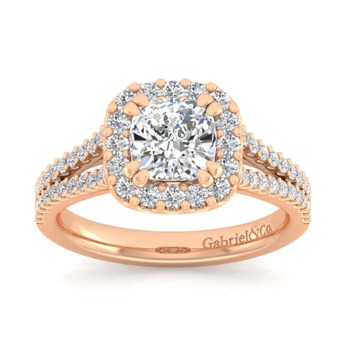 14K Rose Gold Cushion Halo Diamond Engagement Ring