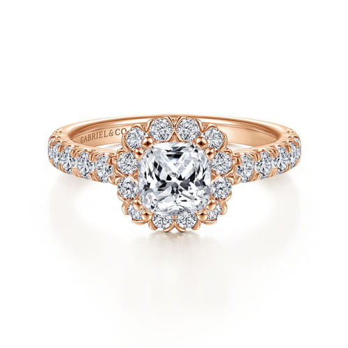 14K Rose Gold Cushion Halo Diamond Engagement Ring