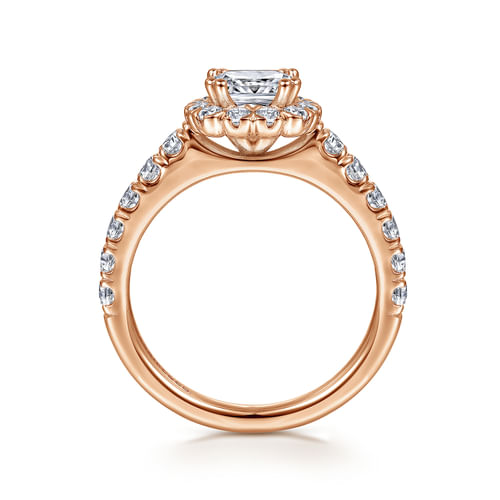 14K Rose Gold Cushion Halo Diamond Engagement Ring