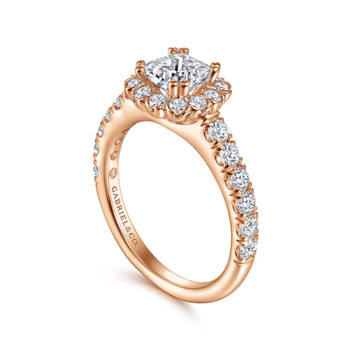 14K Rose Gold Cushion Halo Diamond Engagement Ring