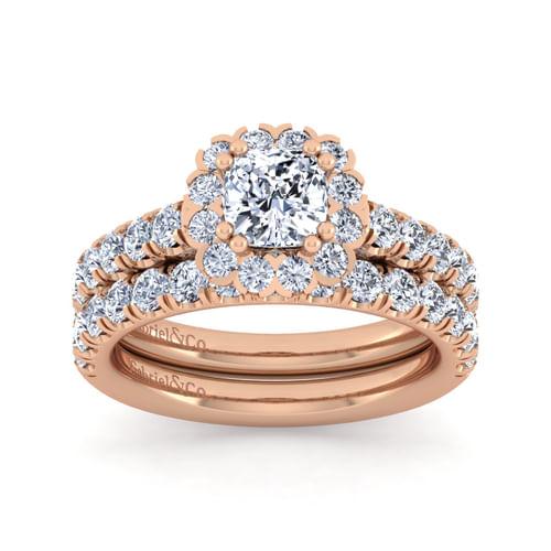 14K Rose Gold Cushion Halo Diamond Engagement Ring