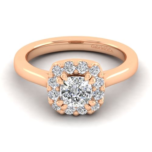 14K Rose Gold Cushion Halo Diamond Engagement Ring