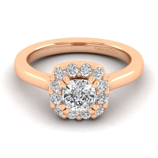 Gabriel - 14K Rose Gold Cushion Halo Diamond Engagement Ring