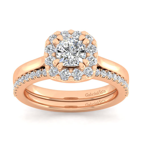 14K Rose Gold Cushion Halo Diamond Engagement Ring