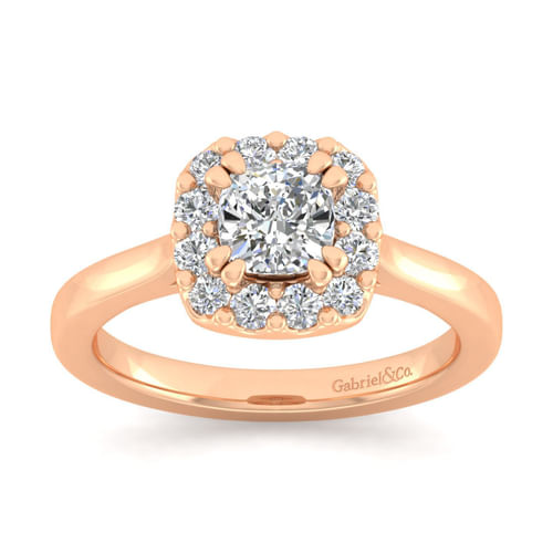 14K Rose Gold Cushion Halo Diamond Engagement Ring