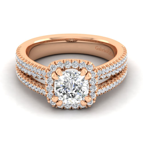 14K Rose Gold Cushion Halo Diamond Engagement Ring