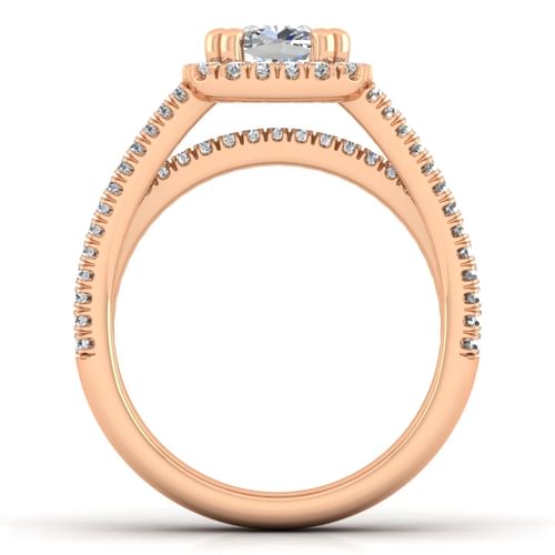 14K Rose Gold Cushion Halo Diamond Engagement Ring