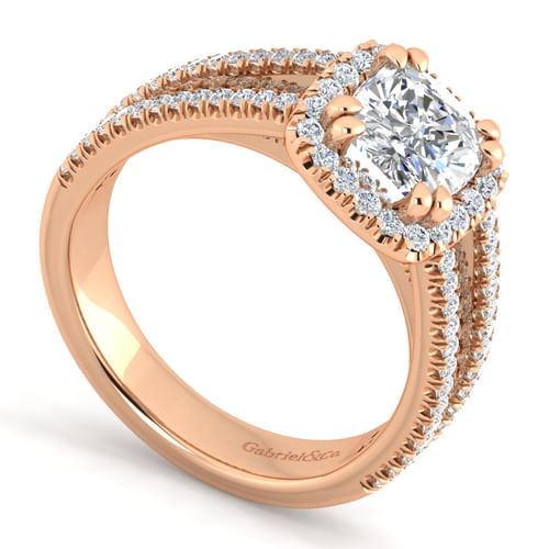 14K Rose Gold Cushion Halo Diamond Engagement Ring