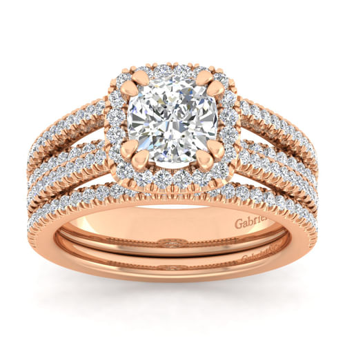 14K Rose Gold Cushion Halo Diamond Engagement Ring