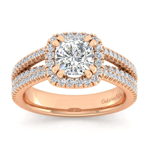 14K Rose Gold Cushion Halo Diamond Engagement Ring