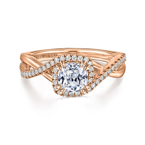 14K Rose Gold Cushion Halo Diamond Engagement Ring