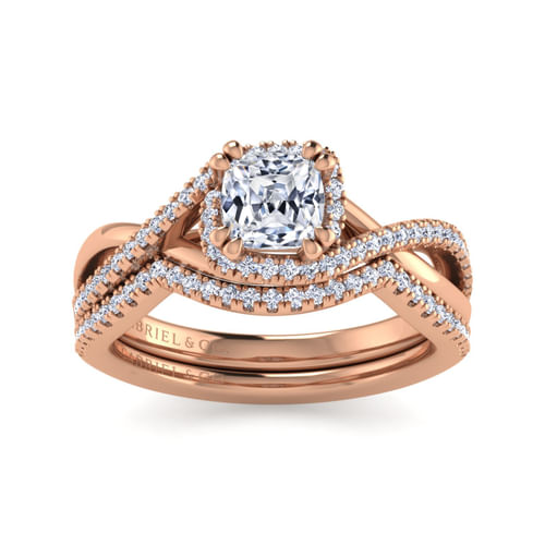 14K Rose Gold Cushion Halo Diamond Engagement Ring