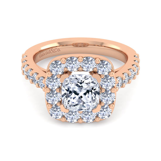 Gabriel - 14K Rose Gold Cushion Halo Diamond Engagement Ring