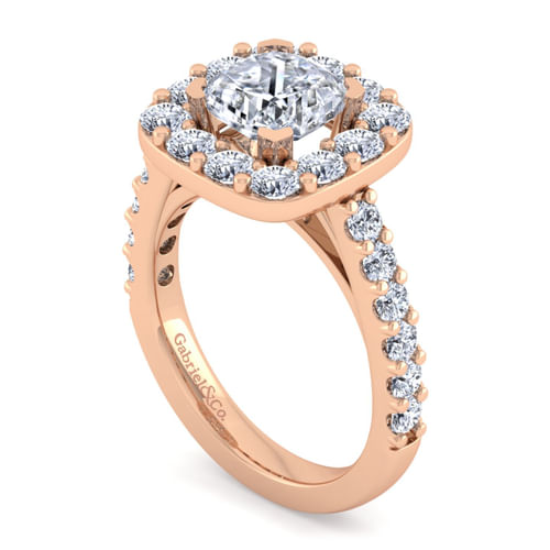 14K Rose Gold Cushion Halo Diamond Engagement Ring
