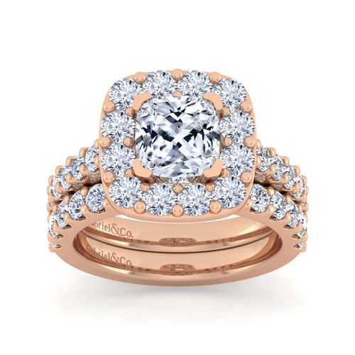 14K Rose Gold Cushion Halo Diamond Engagement Ring