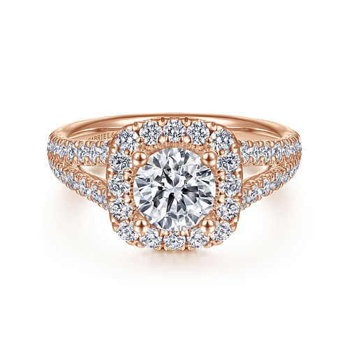 14K Rose Gold Cushion Halo Round Diamond Engagement Ring