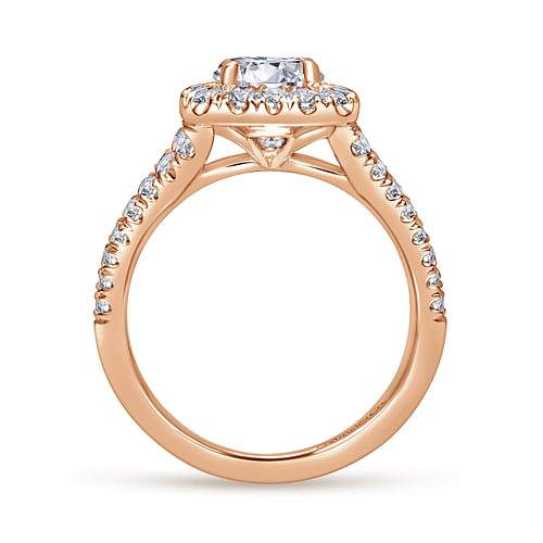 14K Rose Gold Cushion Halo Round Diamond Engagement Ring