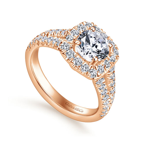 14K Rose Gold Cushion Halo Round Diamond Engagement Ring