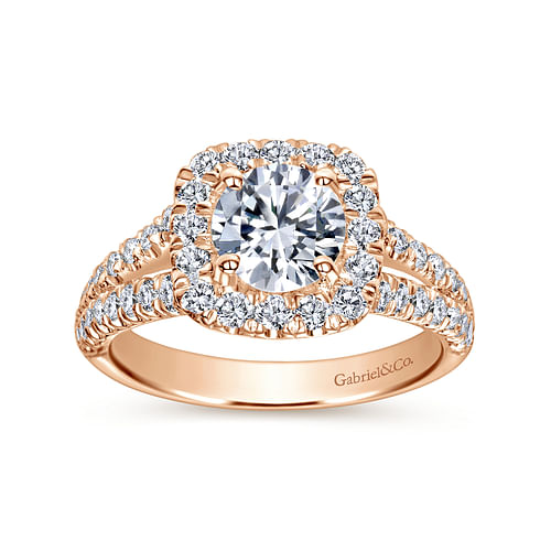 14K Rose Gold Cushion Halo Round Diamond Engagement Ring