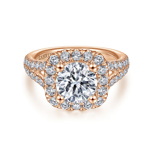 14K Rose Gold Cushion Halo Round Diamond Engagement Ring