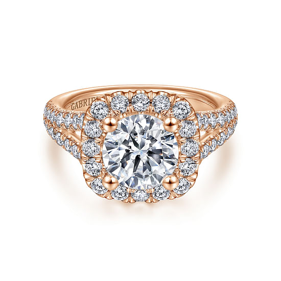 Gabriel - 14K Rose Gold Cushion Halo Round Diamond Engagement Ring