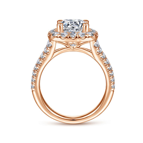 14K Rose Gold Cushion Halo Round Diamond Engagement Ring