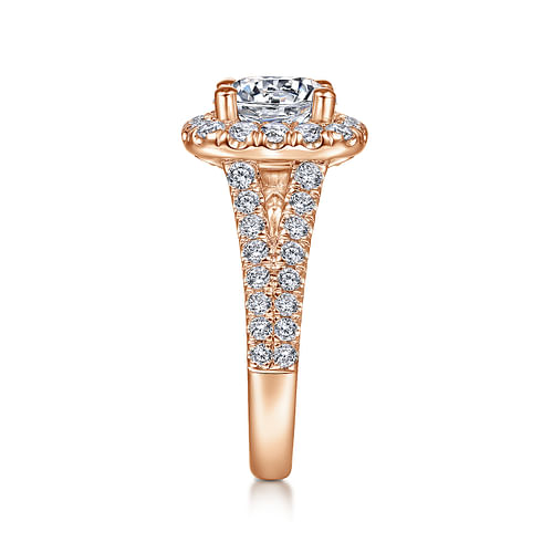 14K Rose Gold Cushion Halo Round Diamond Engagement Ring
