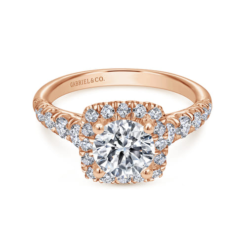 14K Rose Gold Cushion Halo Round Diamond Engagement Ring